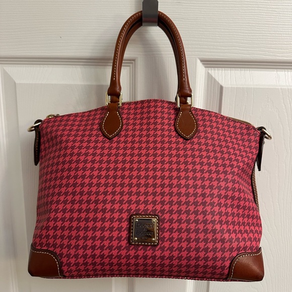 Dooney & Bourke Red and Brown Houndstooth Satchel